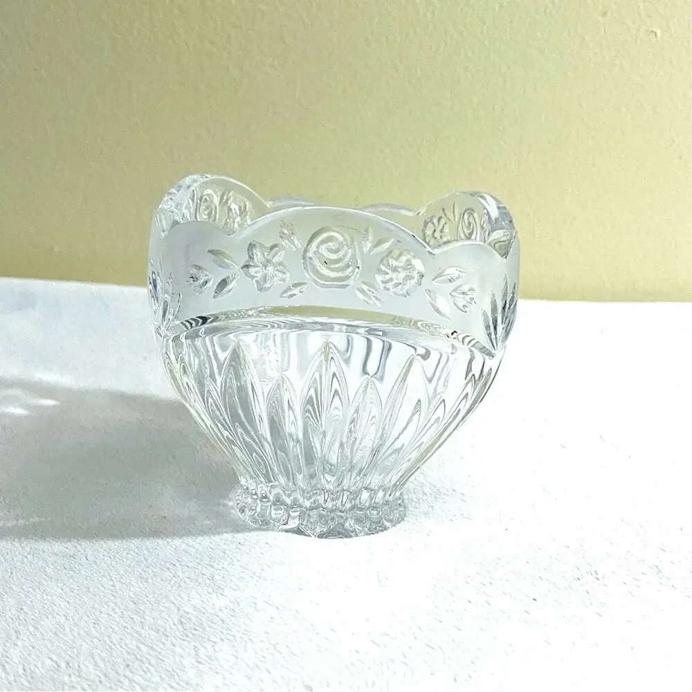 Vtg Oneida Crystal Southern Gardens Bud Vase Candy Dish Bowl Germany Floral Moti